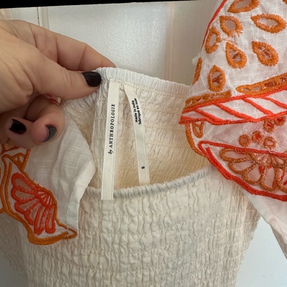 Anthropologie Cream Coverup with Orange Embroidery - Picture 3 of 4